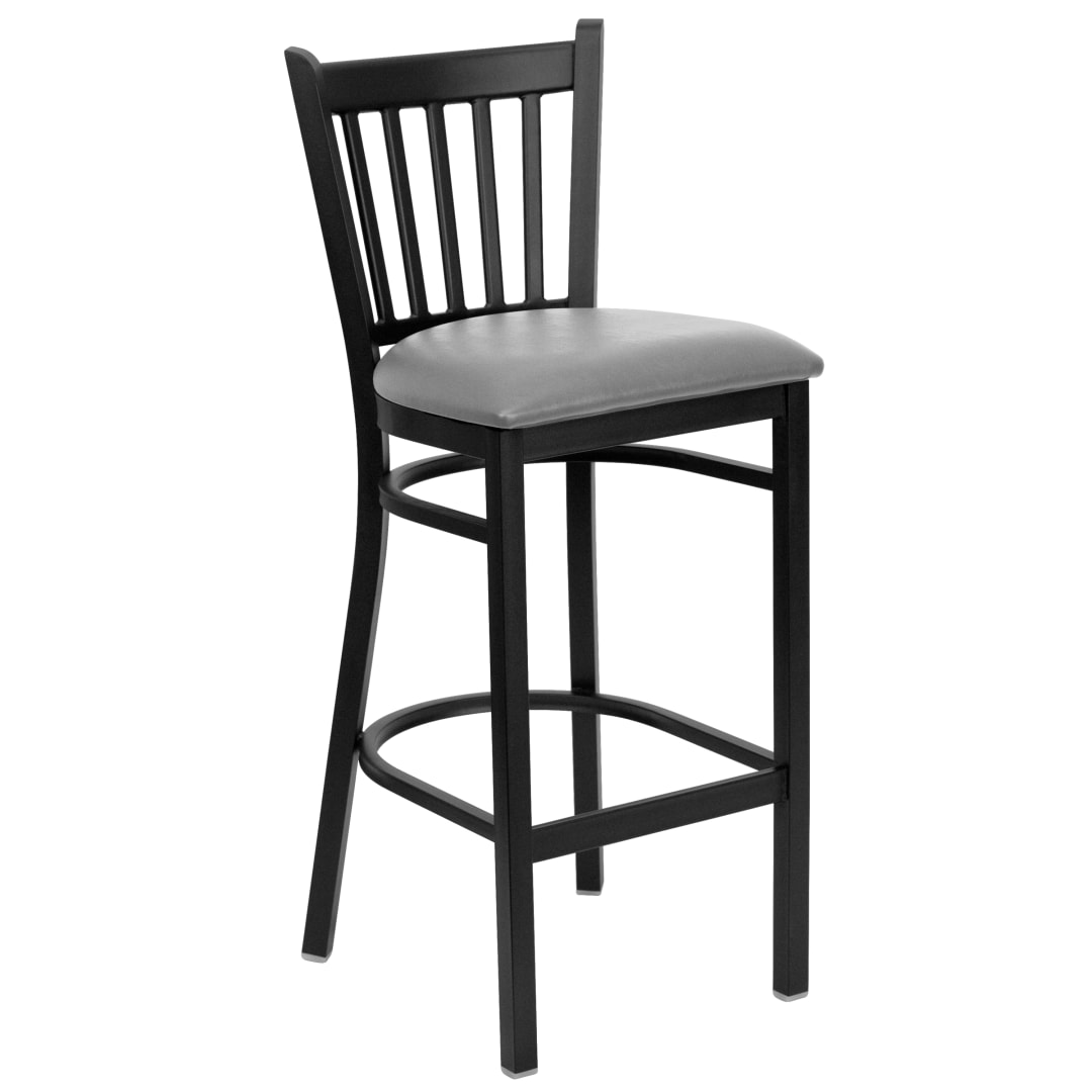 HERCULES Series Black Vertical Back Metal Restaurant Barstool - Custom Upholstered Seat