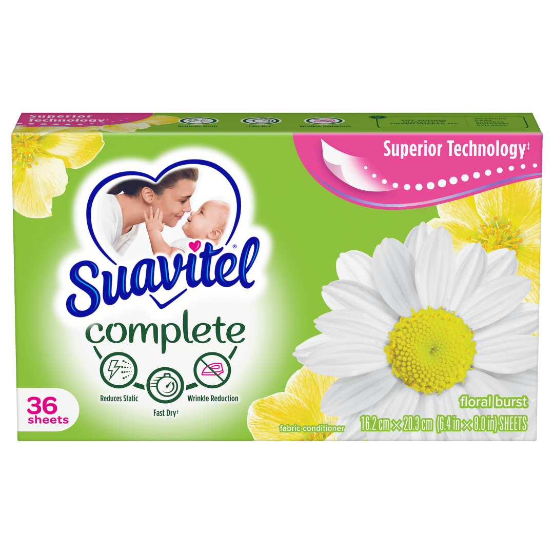 Suavitel Complete Dryer Sheets, Fabric Conditioner, Floral Burst Scent, 36 Sheets