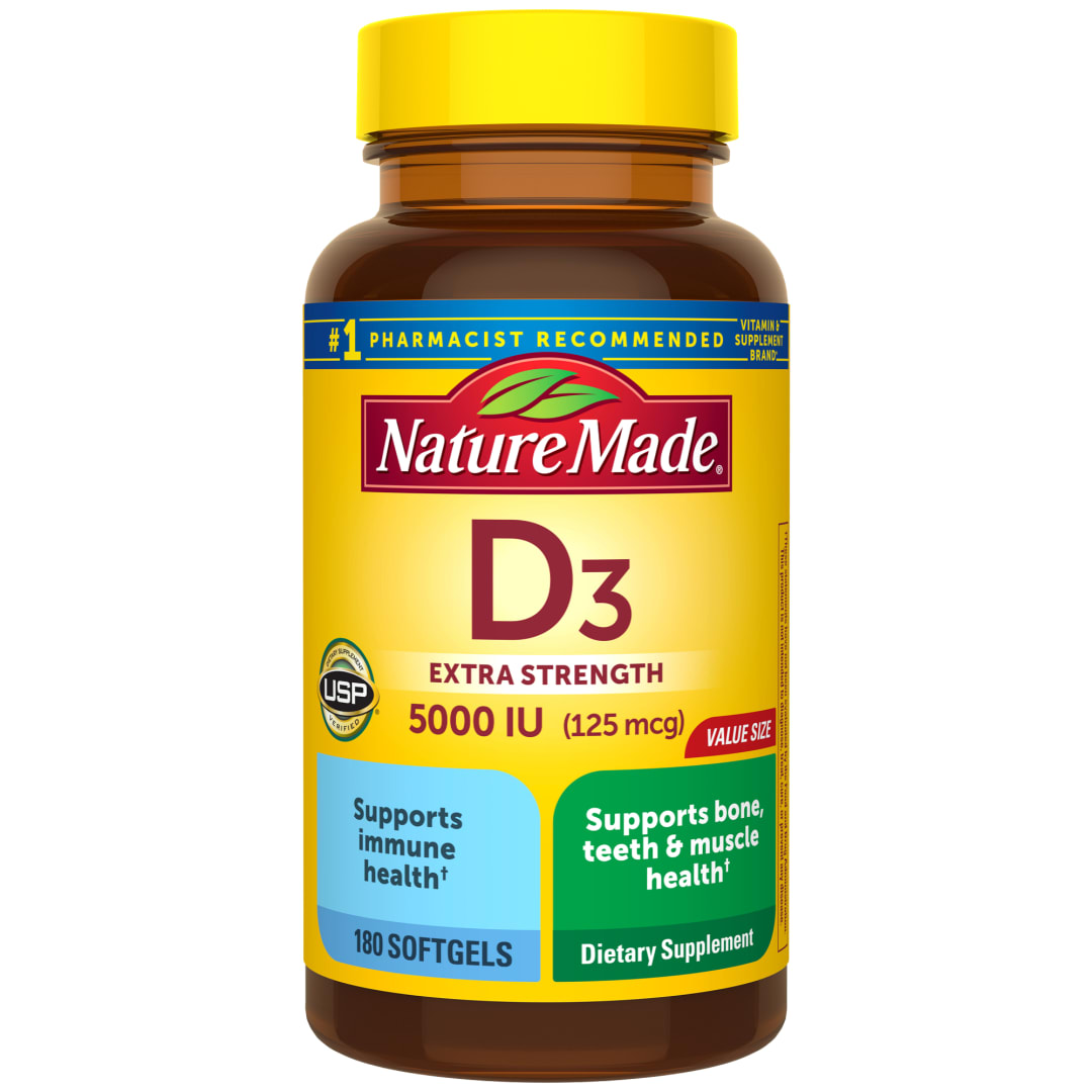 Nature Made Extra Strength Vitamin D3 5000 IU (125 mcg) Softgels, 180 Count