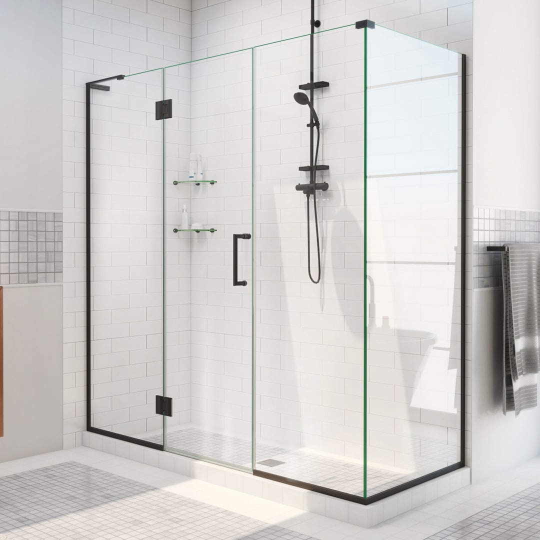 DreamLine Unidoor-X 57 inch W x 30 3/8 inch D x 72 inch H Frameless Hinged Shower Enclosure in Matte Black