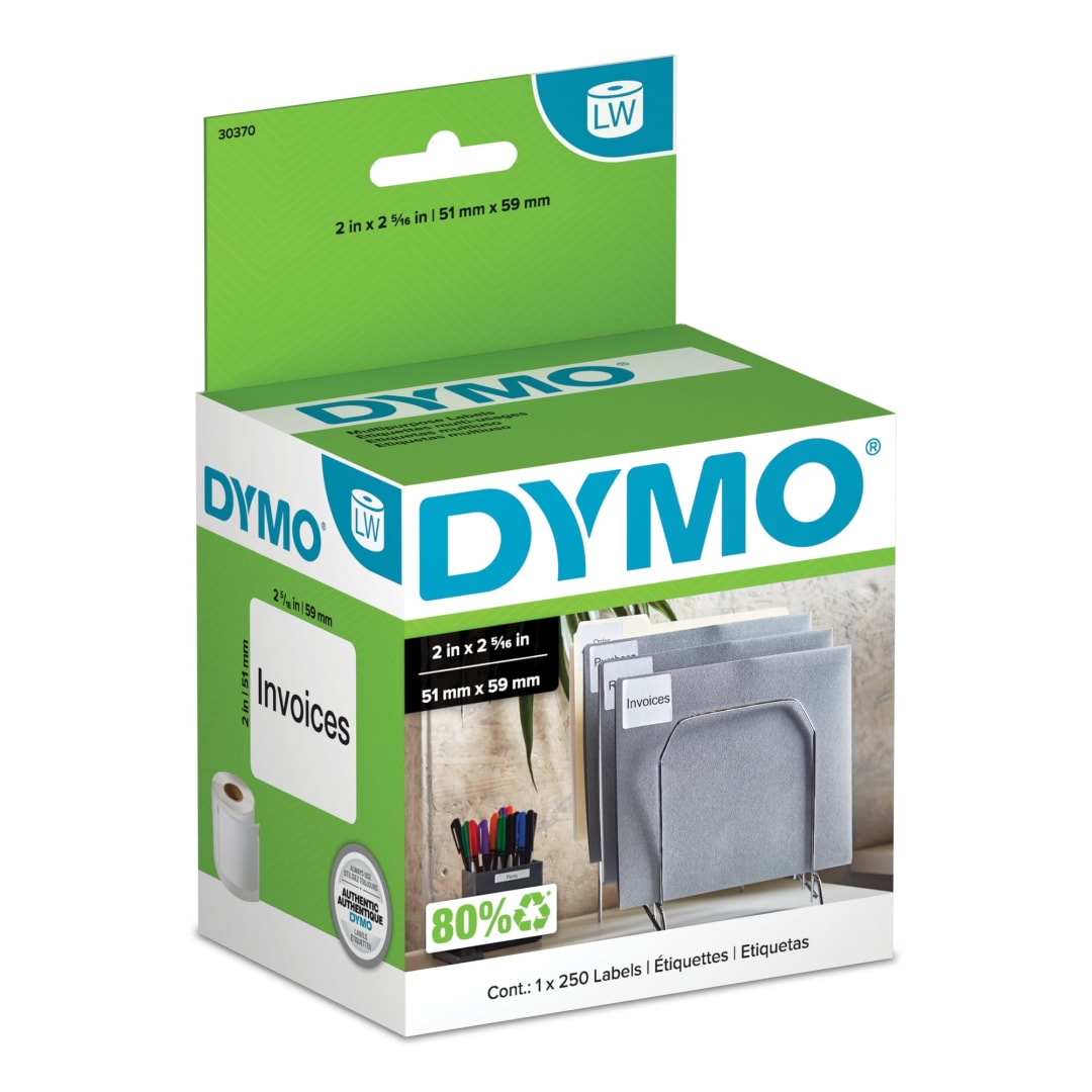 DYMO® Authentic LW Multi-Purpose Labels, DYMO® Labels for LabelWriter™ Printers, White, 2" x 2-5/16", 1 Roll of 250
