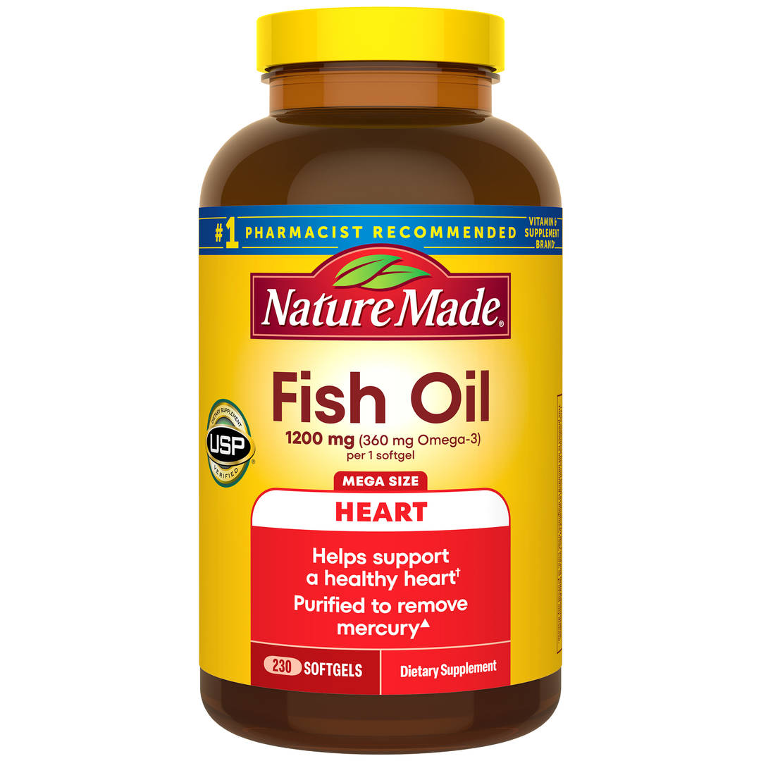 Nature Made Fish Oil Omega 3 Supplements, 1200 mg Softgels, Omega 3 Fish Oil for Healthy Heart Support, 230 Softgels, 115 Day Supply