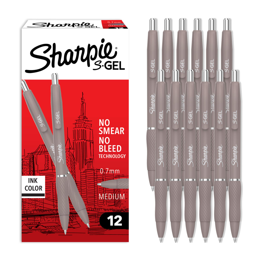 Sharpie S-Gel, Gel Pens, Medium Point (0.7mm), Canyon Barrel, Black Ink, 12 Count