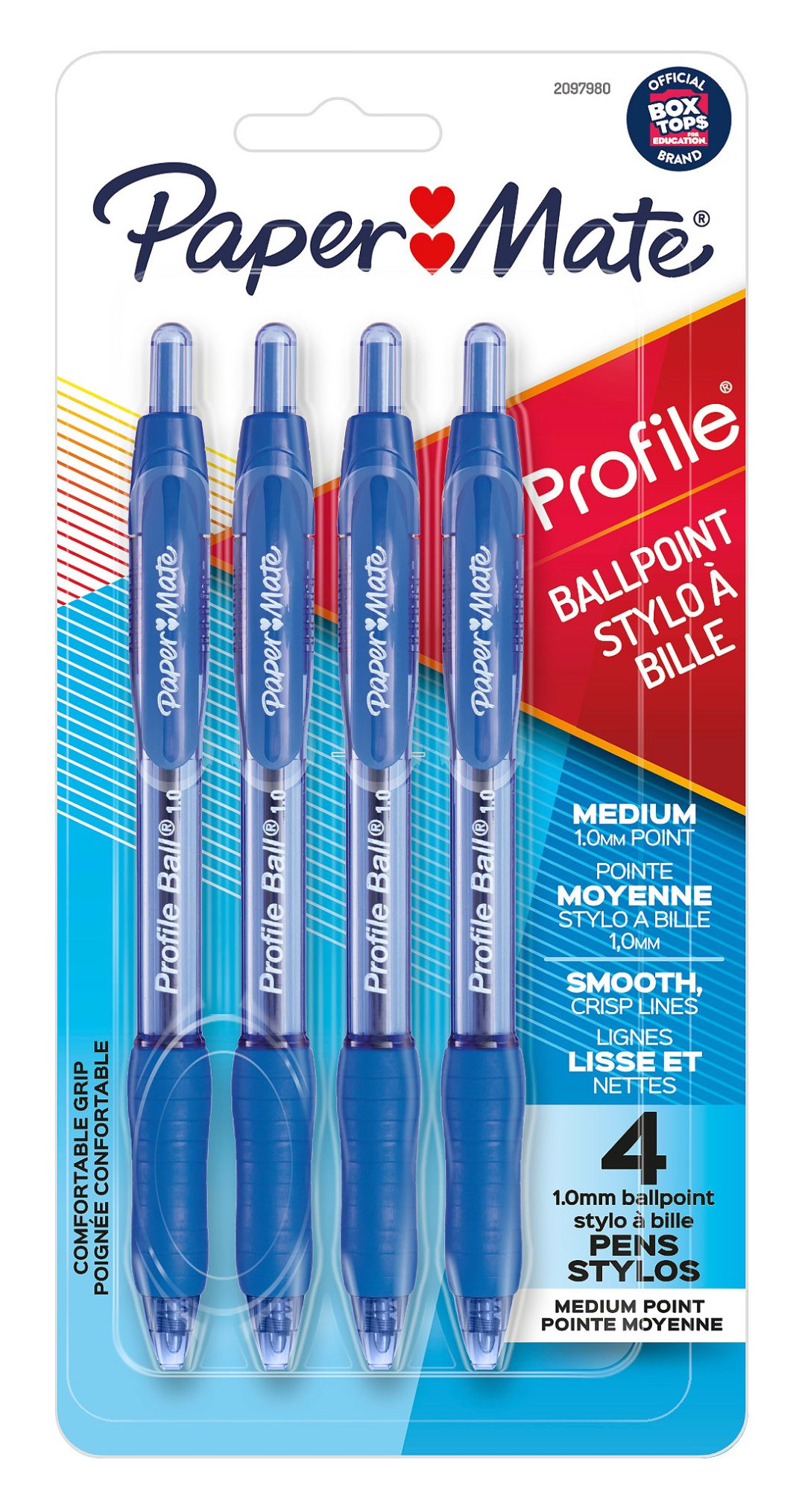 Paper Mate® Ballpoint Pen, Profile Retractable Pen, Medium Point (1.0mm), Blue, 4 Count