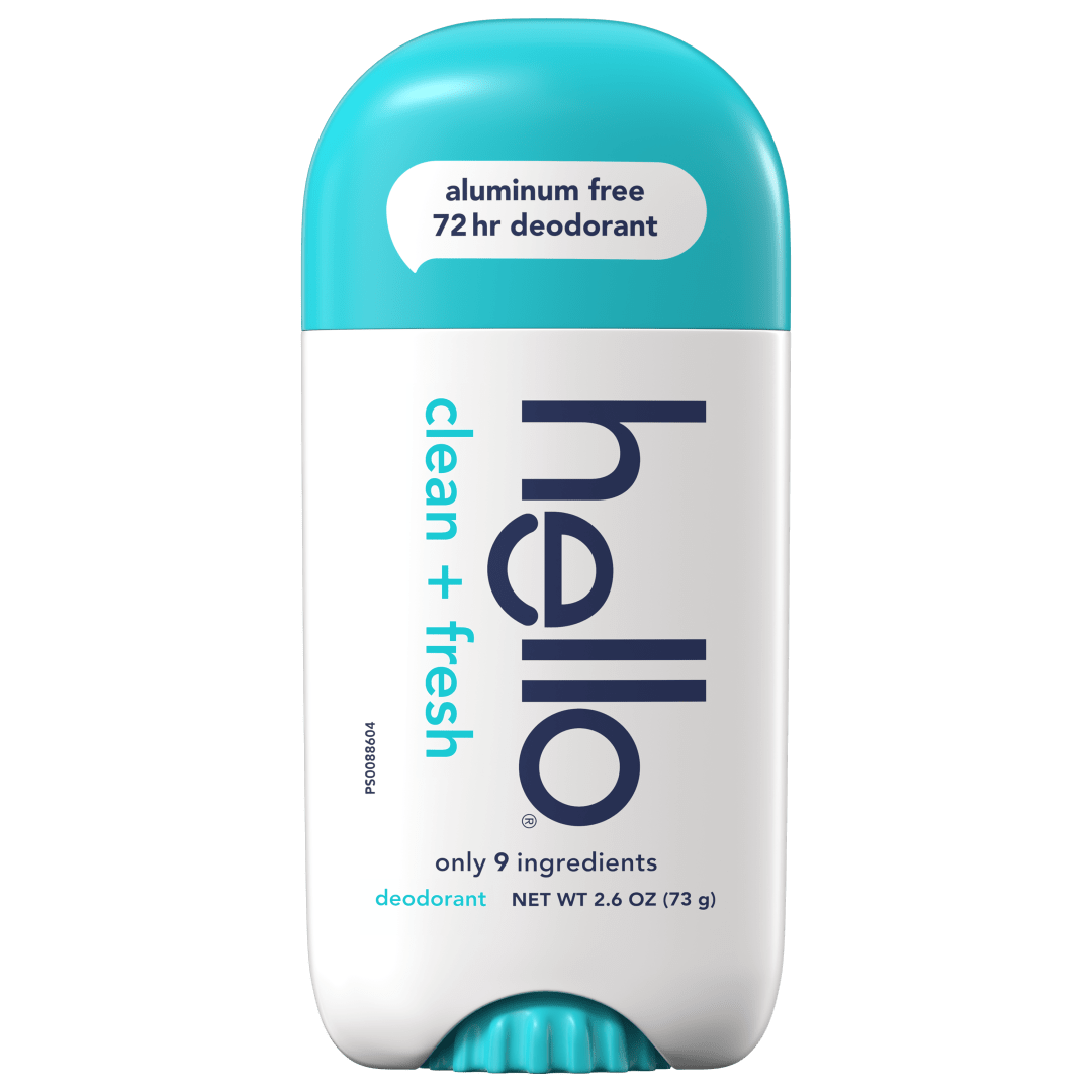 hello Clean + Fresh Aluminum Free Deodorant for Women and Men, 72-Hour Deodorant, Only 9 Ingredients, Baking Soda Free, Enriched with Shea Butter, Vegan, 2.6 oz Stick Deodorant