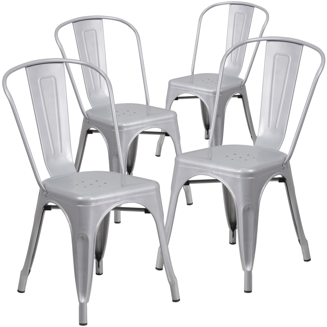 Luke Commercial Grade 4 Pack Silver Metal Indoor-Outdoor Stackable Chair