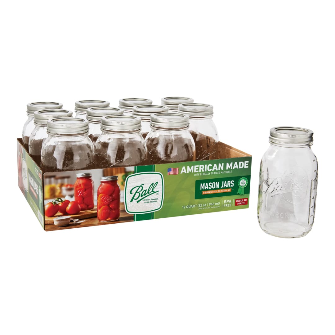 Ball® Regular Mouth Quart 32oz. Glass Mason Jar with Lids and Bands, 12 Count