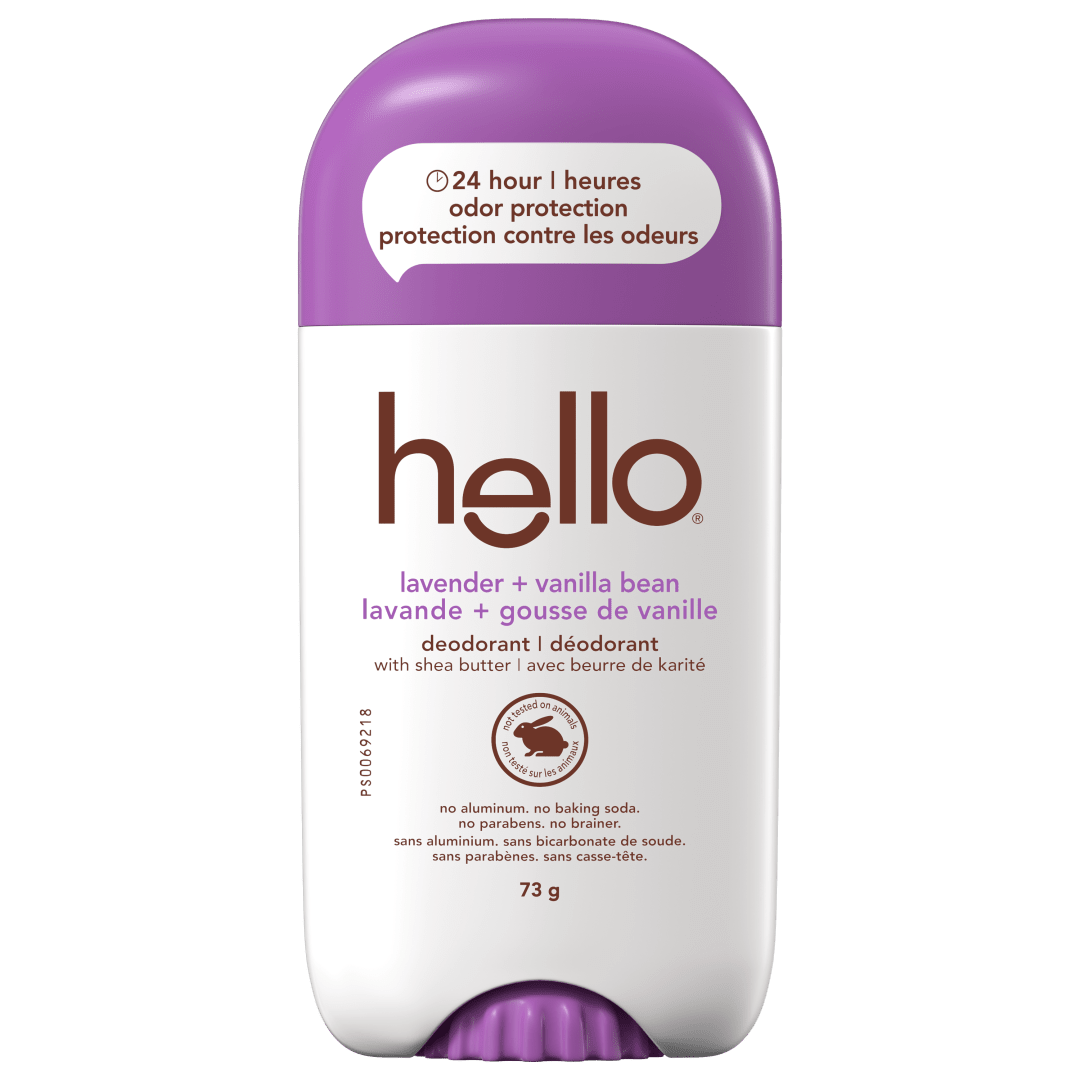 hello Lavender and Vanilla Bean Aluminum Free Deodorant for Women and Men with Shea Butter, 24-Hour Freshness, Baking Soda Free Deodorant, Dermatologically Tested, 73 g Deodorant Stick