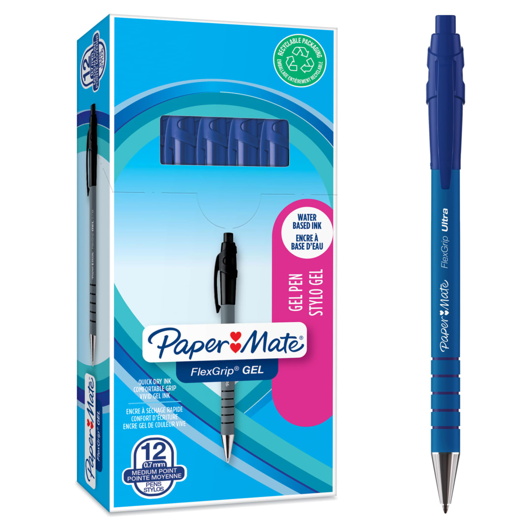 Paper Mate® FlexGrip® Gel Pens | Medium Point (0.7 mm) | Blue Ink | 12 Count