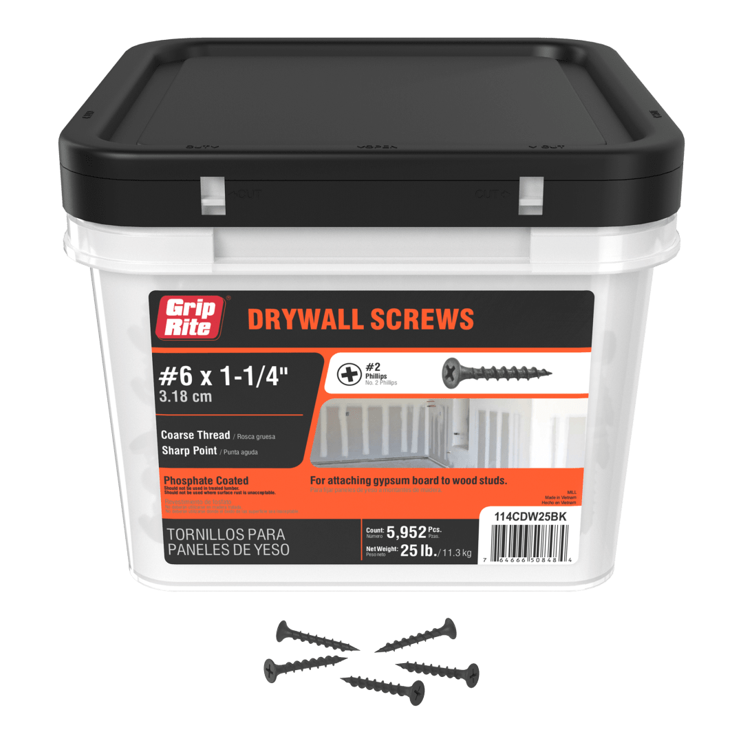 Grip-Rite 6 X 1-1/4"Ph Crse Dw Scr Clr Bucket 25# Hand Drive Drywall Screws