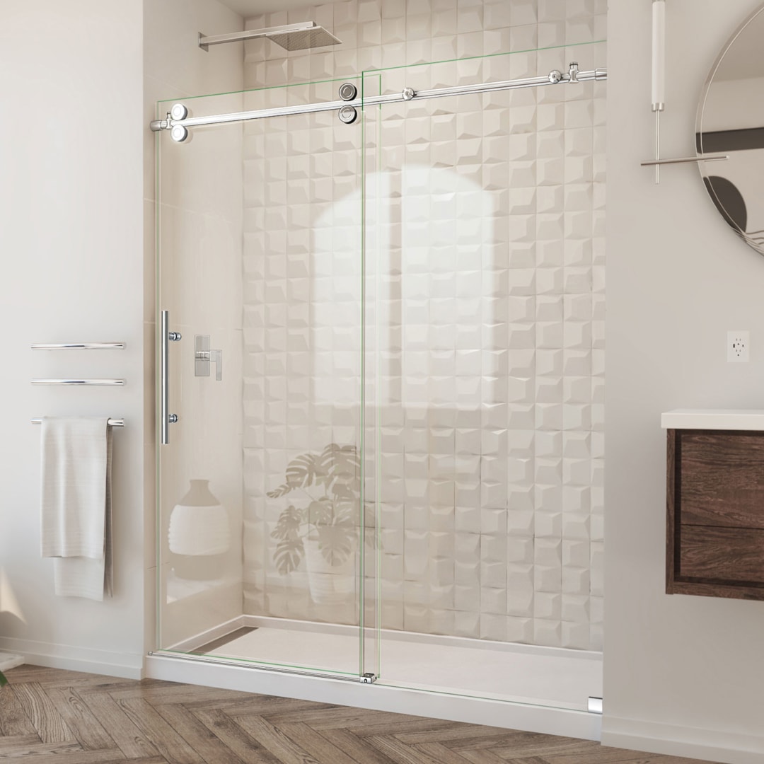 DreamLine Enigma-XO 68-72 inch W x 76 inch H Frameless Sliding Shower Door in Polished Stainless Steel