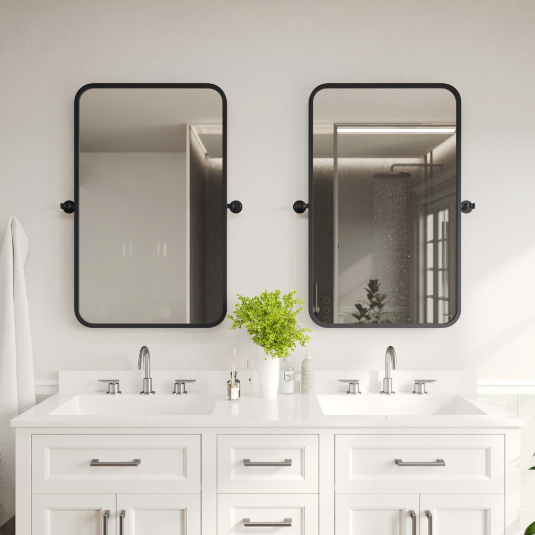 Finlay 35" x 27" Metal Pivot Wall Mirror - Large Accent Vanity Mirror for Bathroom in Black