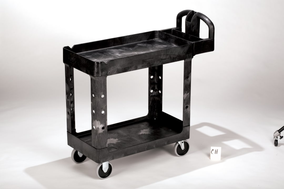 BRUTE Heavy Duty Ergo Handle Utility Cart, Lipped Shelf, Small, Black