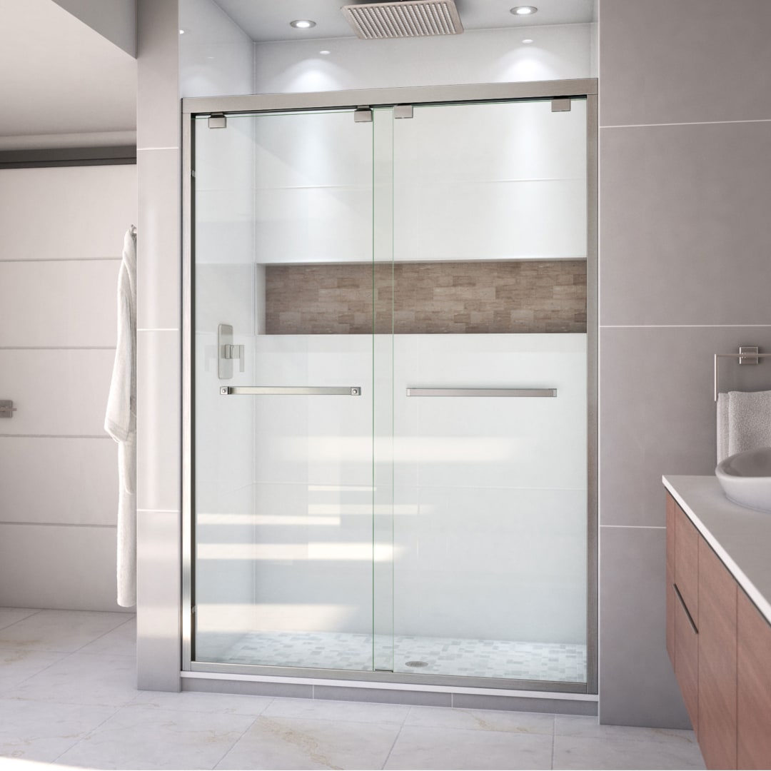 DreamLine Encore 50 - 54 inch W x 76 inch H Semi-Frameless Bypass Shower Door in Brushed Nickel