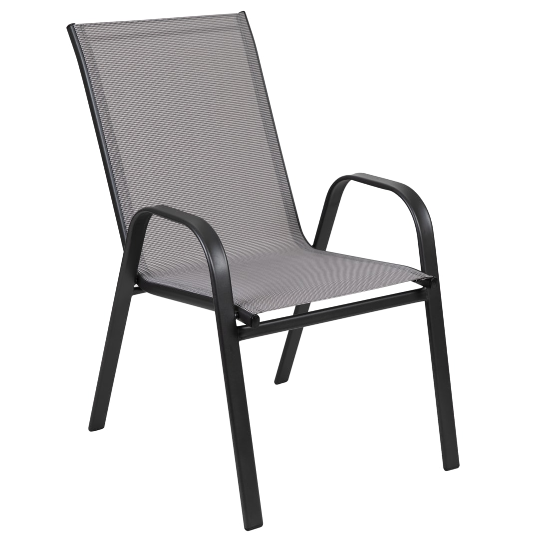 Brazos Series Gray Outdoor Stack Chair with Flex Comfort Material and Metal Frame