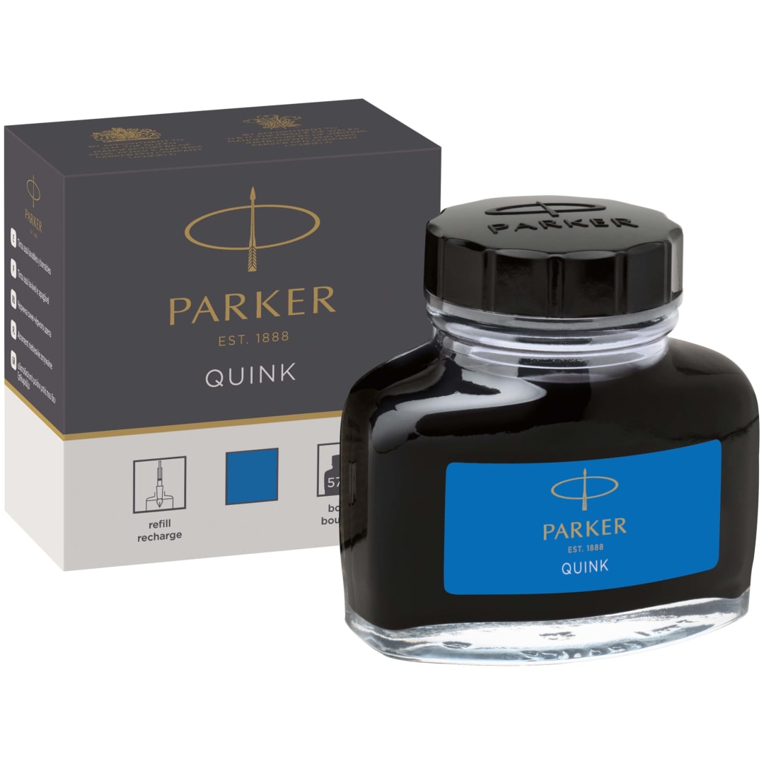 Parker Fountain Pen Ink Bottle | Washable Blue QUINK Ink | 57ml. Fountain Pen Refill