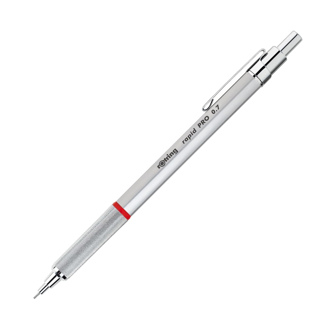 rOtring Rapid Pro Mechanical Pencil | HB 0.7 mm Lead Propelling Pencil | Reduced Lead Breakage | Silver Chrome Full-Metal Barrel