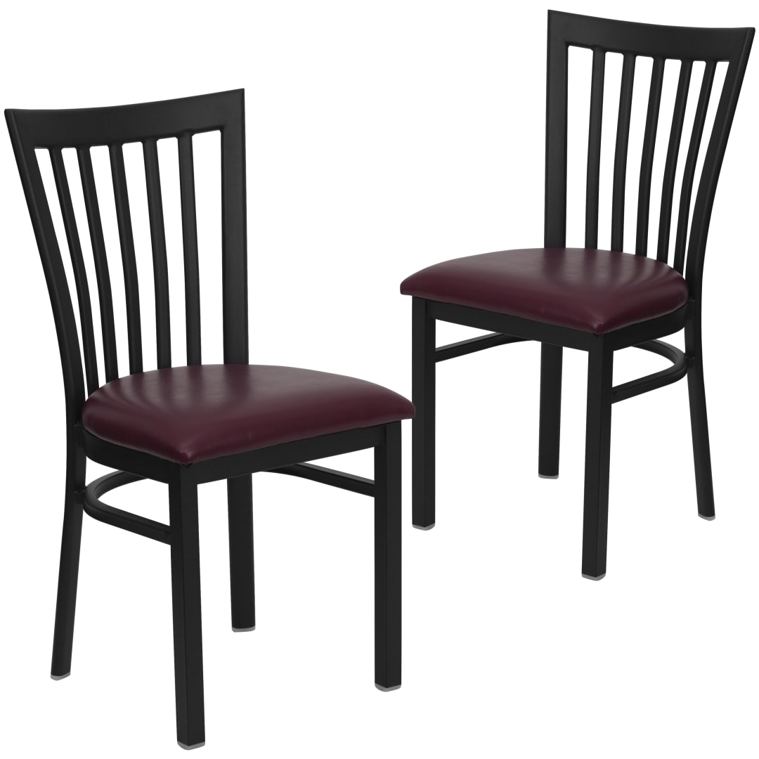 2 Pack HERCULES Series Black School House Back Metal Restaurant Chair - Burgundy Vinyl Seat
