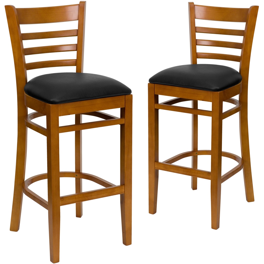 HERCULES Series Bar Stools | Set of 2 Cherry Wood Bar Stools with Back and Padded Seats