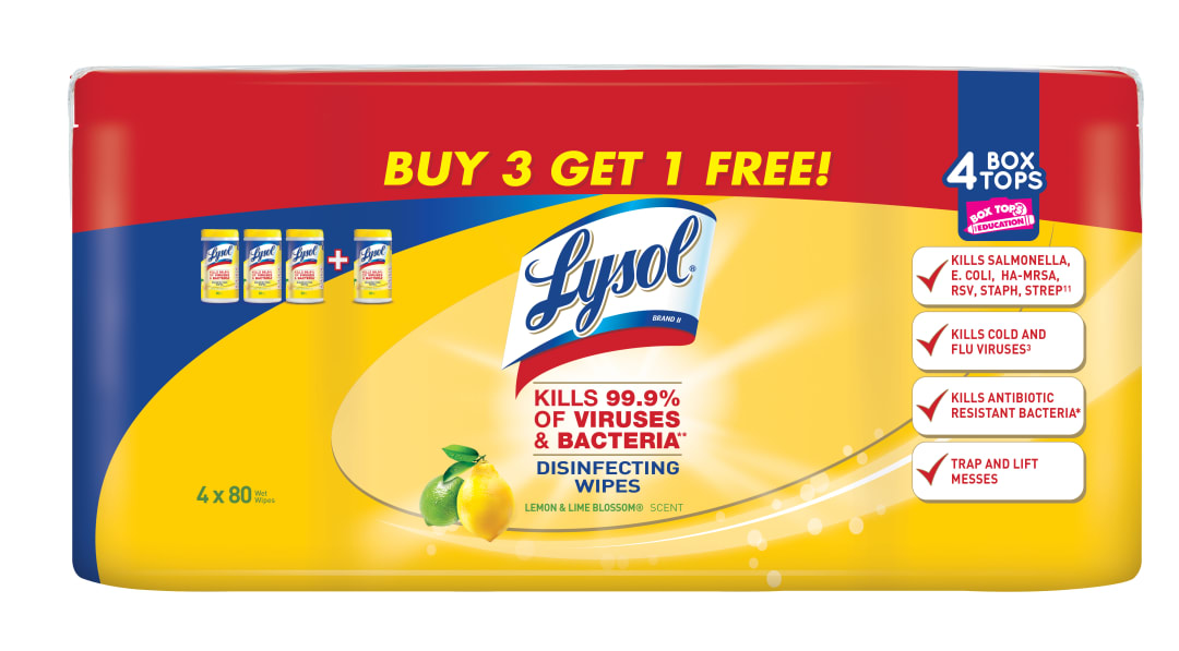 LYSOL® Disinfecting Wipes - Lemon & Lime Blossom B3G1 3/(4x80) ct.