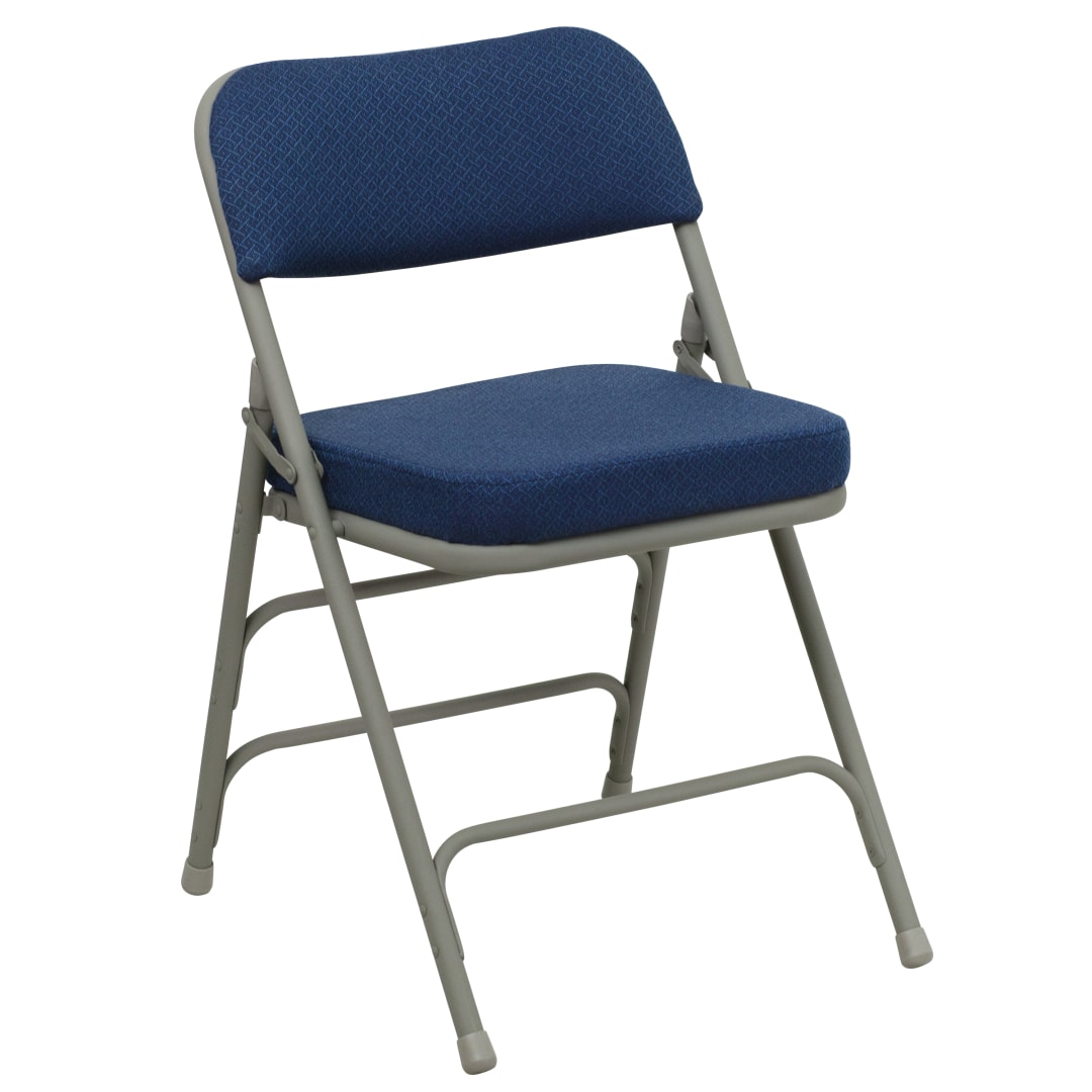 HERCULES Series Premium Curved Triple Braced &amp; Double Hinged Navy Fabric Metal Folding Chair