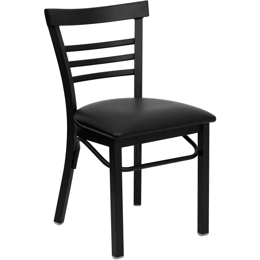 4 Pack HERCULES Series Black Three-Slat Ladder Back Metal Restaurant Chair - Black Vinyl Seat