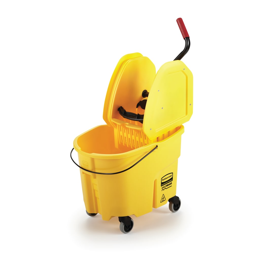 Rubbermaid Commercial Products WaveBrake 35-Quart Down Press Bucket and Wringer, Yellow