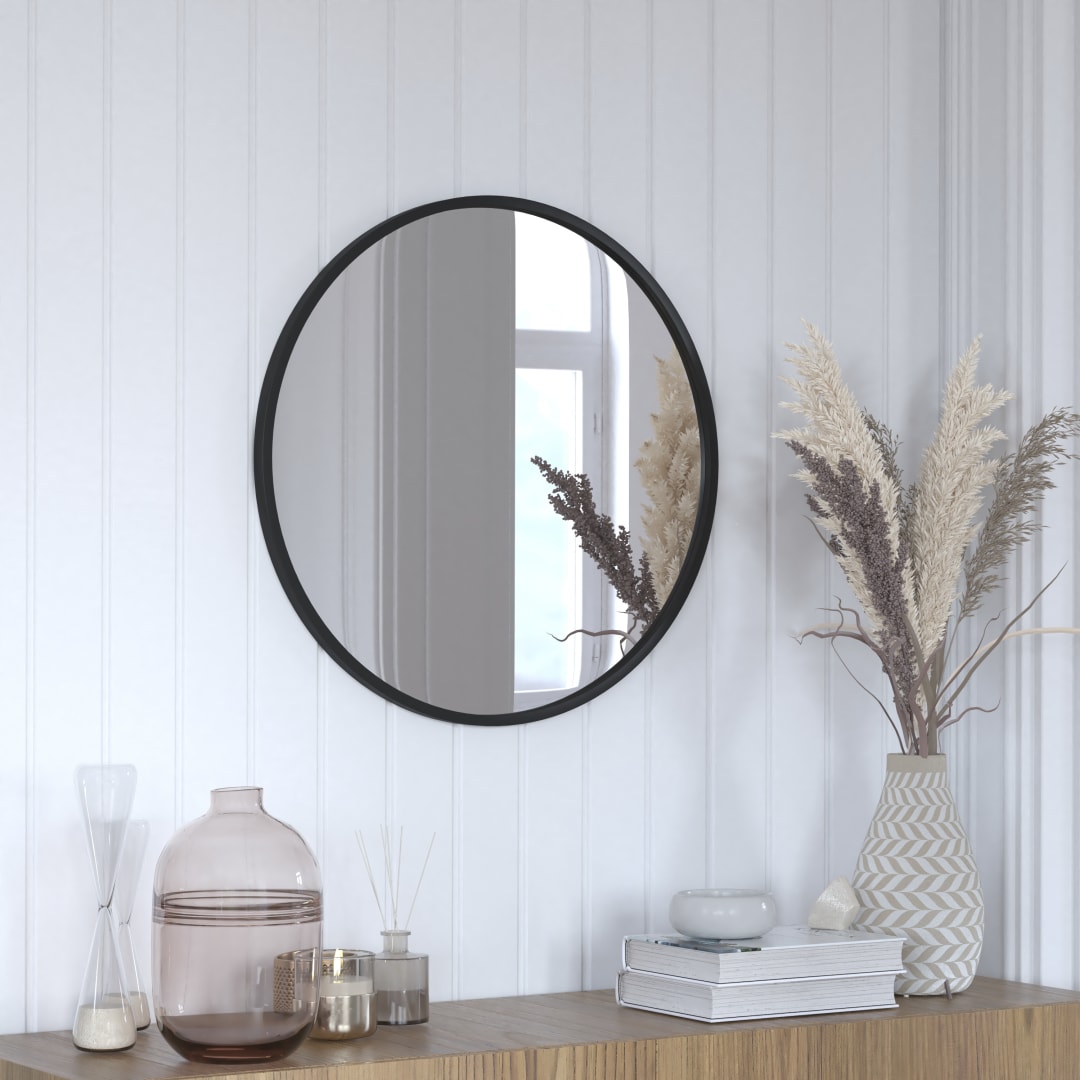 Julianne 24" Round Black Metal Framed Wall Mirror - Large Accent Mirror for Bathroom, Vanity, Entryway, Dining Room, &amp; Living Room
