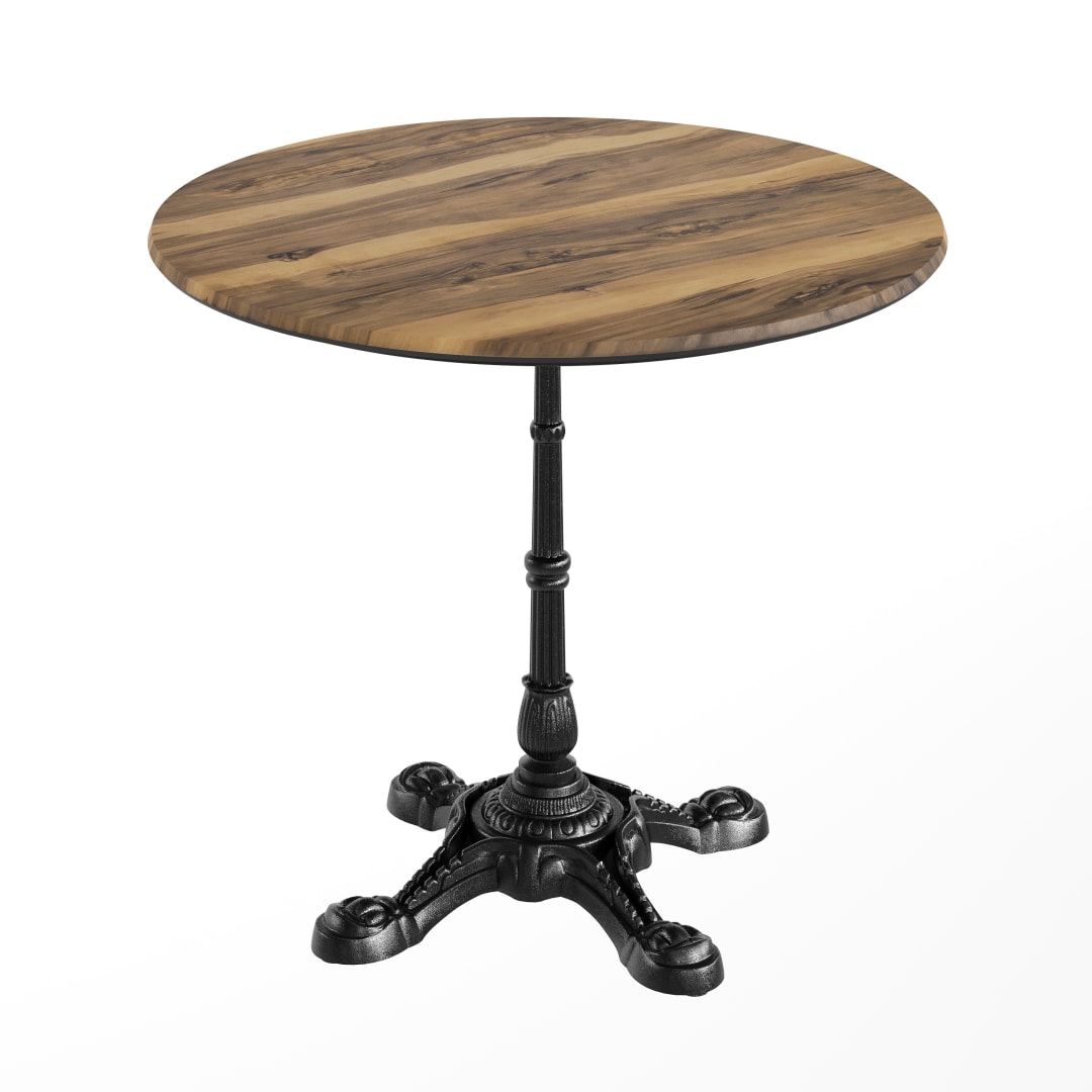 TopGuard 31.25" Round Indoor Outdoor Tabletop in Natural with Seamless Surface Technology and 22.75" x 22.75" Black Cast Iron Bistro Table Base