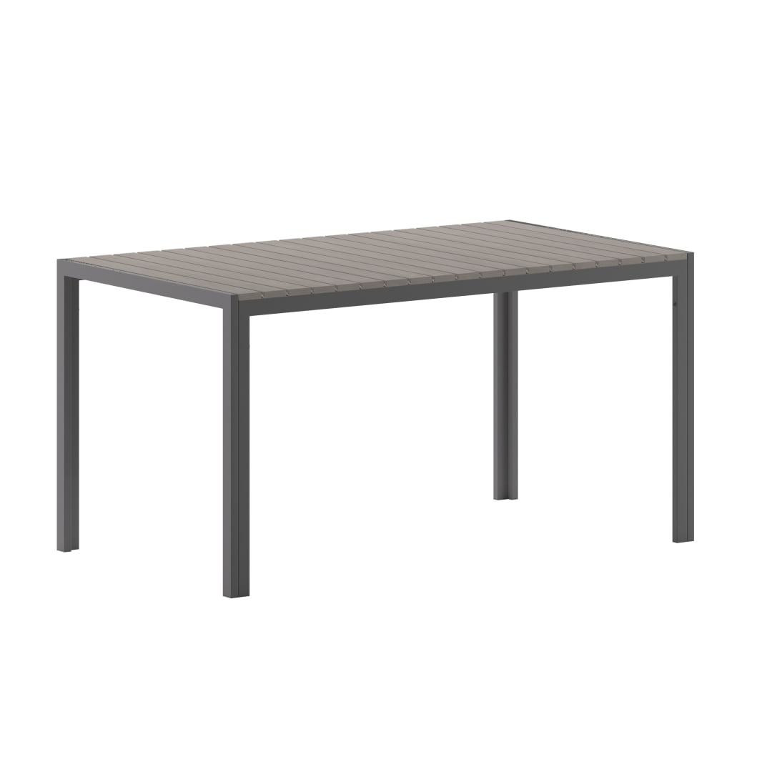 Finch Commercial Grade Outdoor Dining Table 55" x 31" with Faux Teak Poly Slats and Metal Frame, Gray/Gray