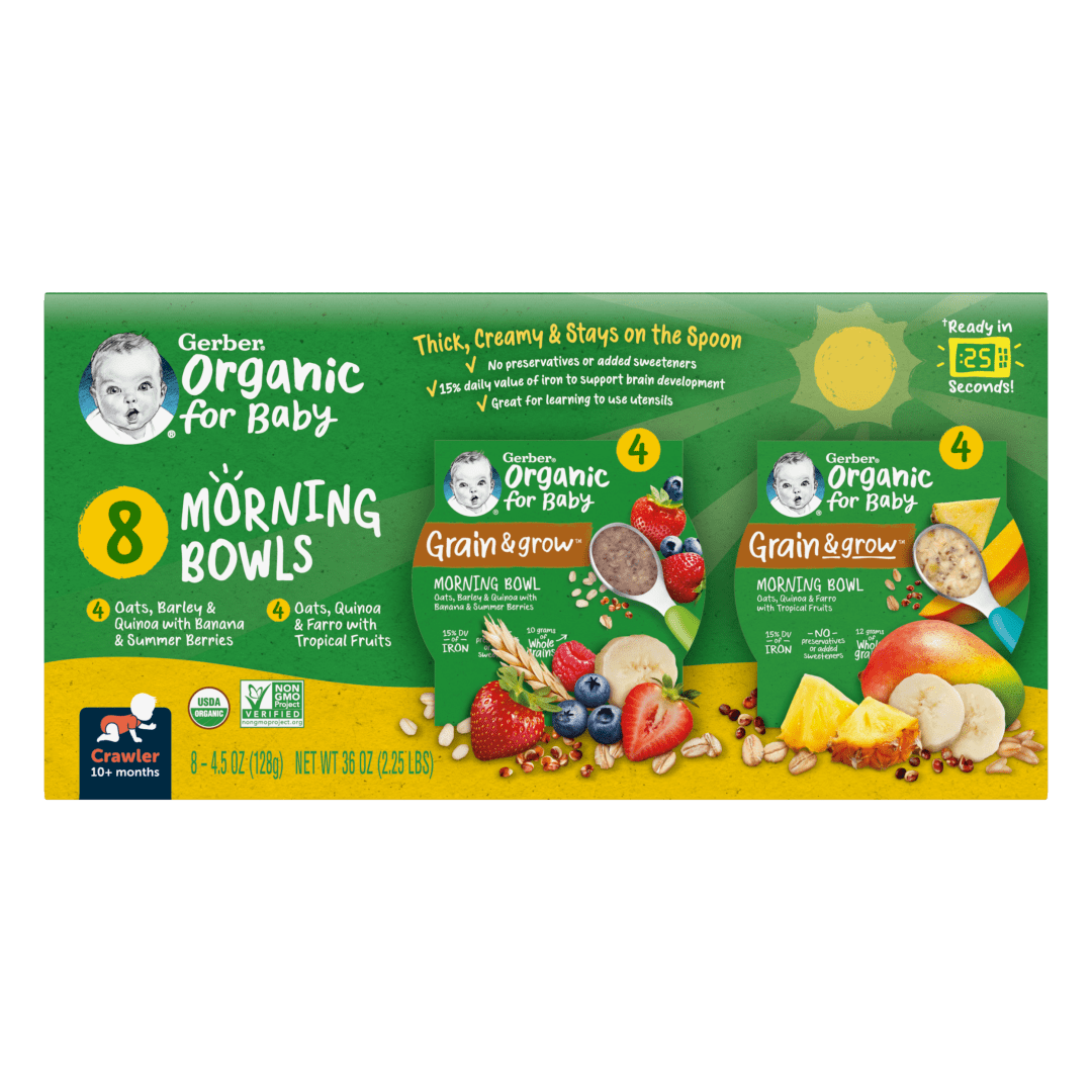 Gerber Organic for Baby, Grain & Grow Morning Bowls, Fruit and Grains Variety Pack (4.5oz., 8pk.)