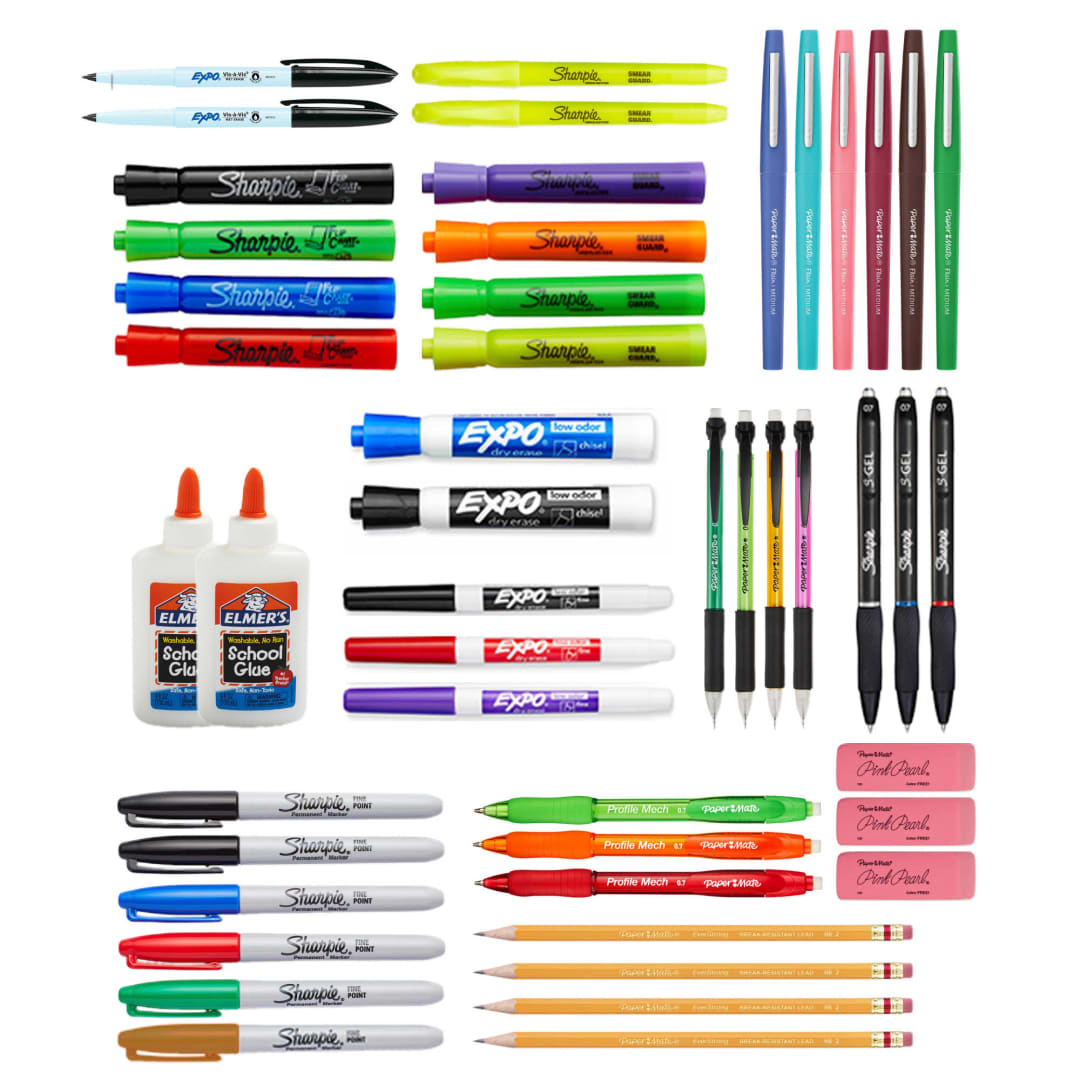 Sharpie® School Supplies Variety Pack, BTS Teacher Pack, Expo, Paper Mate, Elmer’s Glue Sticks, Pourable Glue, Pencils, Dry Erase Markers, Highlighters, and More, 48 Count