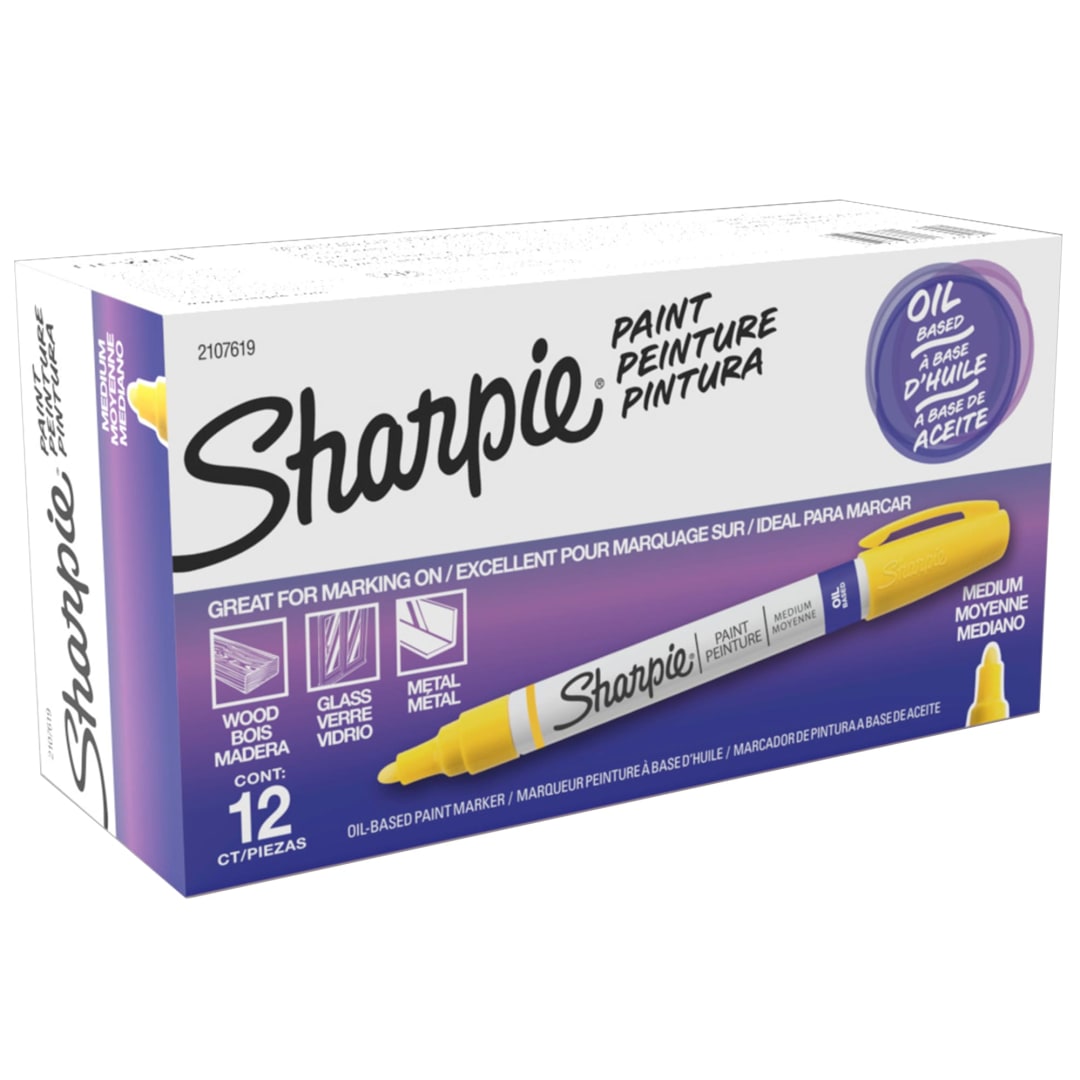Sharpie® Oil-Based Paint Marker, Medium Point, Yellow, 12 Count