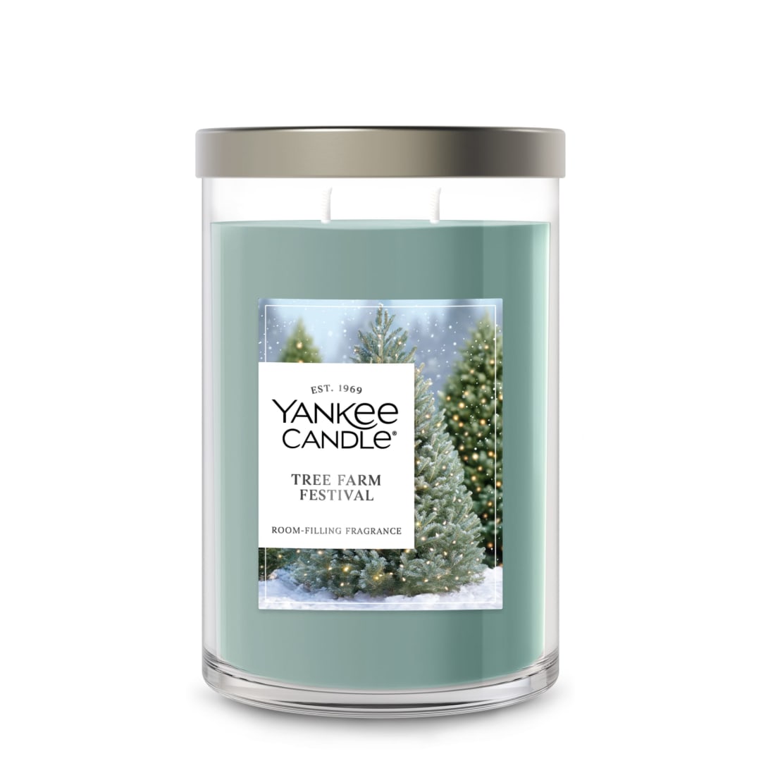 Yankee Candle Large Tumbler Scented Candle with up to 80 Hour Burn Time, Premium Plant Wax Blend for Consistent Burn, 20 oz Tumbler Candle with Room Filling Fragrance, Tree Farm Festival