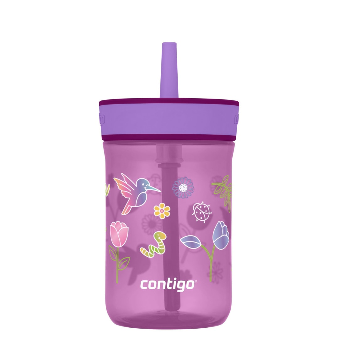 Contigo® Kids Leighton Spill-Proof Tumbler with Straw, Grape Tulips, 14 oz