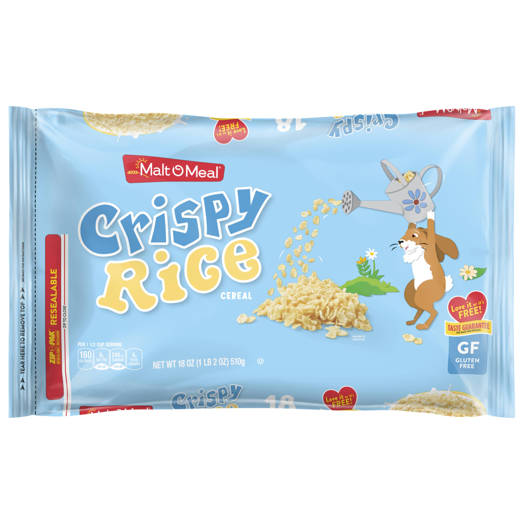 Malt-O-Meal Crispy Rice Cereal, Gluten Free Breakfast Cereal, 18 OZ Resealable Cereal Bag