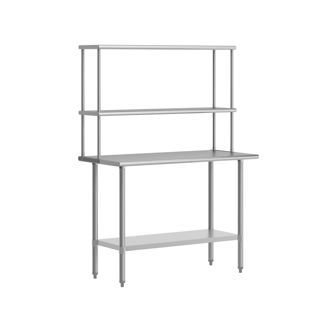 Rawcliffe Portable Prep and Work Table with NSF Certified 18 Gauge Stainless Steel Top Shelf and Double Overshelves and Galvanized Steel Undershelf
