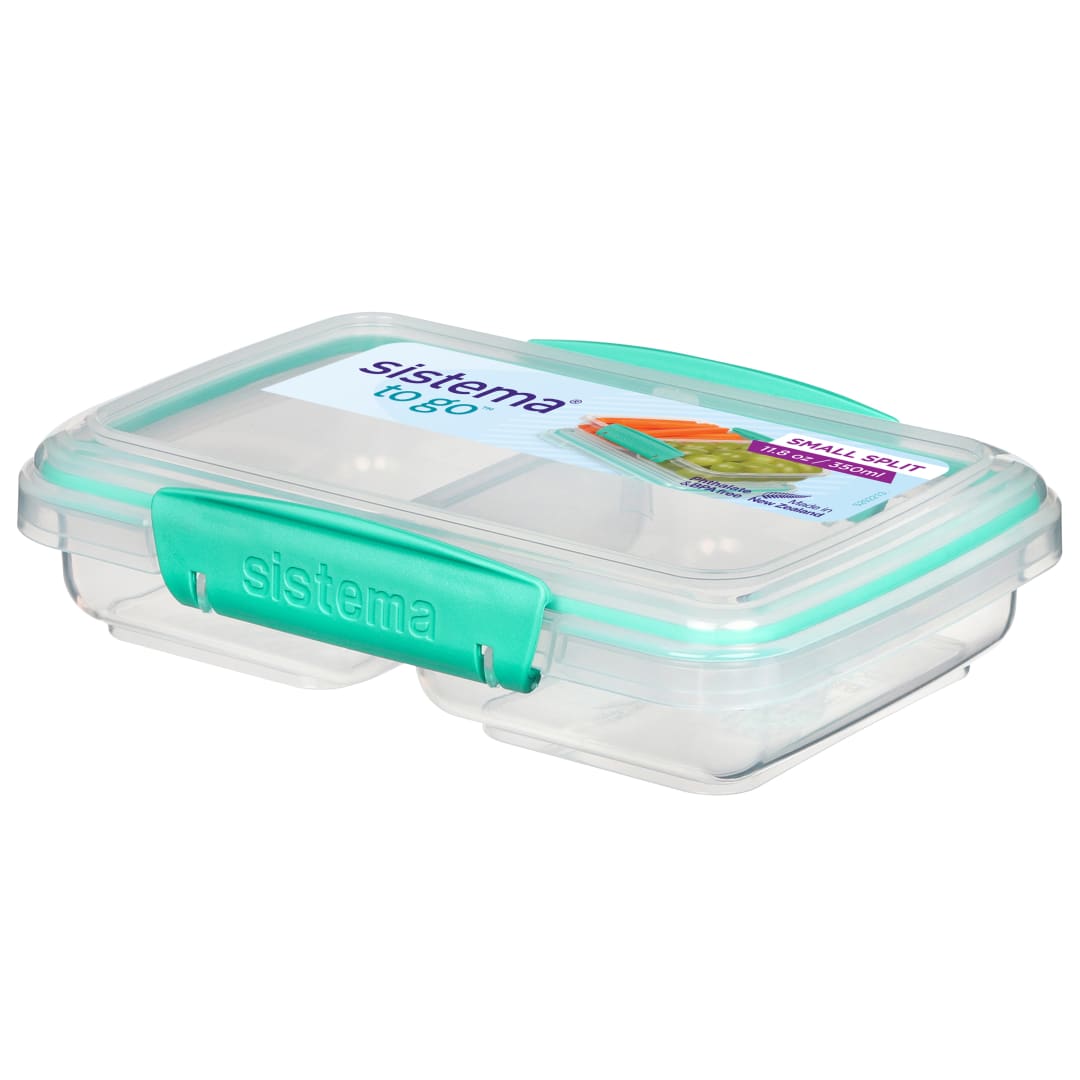 Sistema Small Split TO GO recipiente para guardar alimentos | 350 ml | Fiambrera con compartimentos | Sin BPA | verde azulado