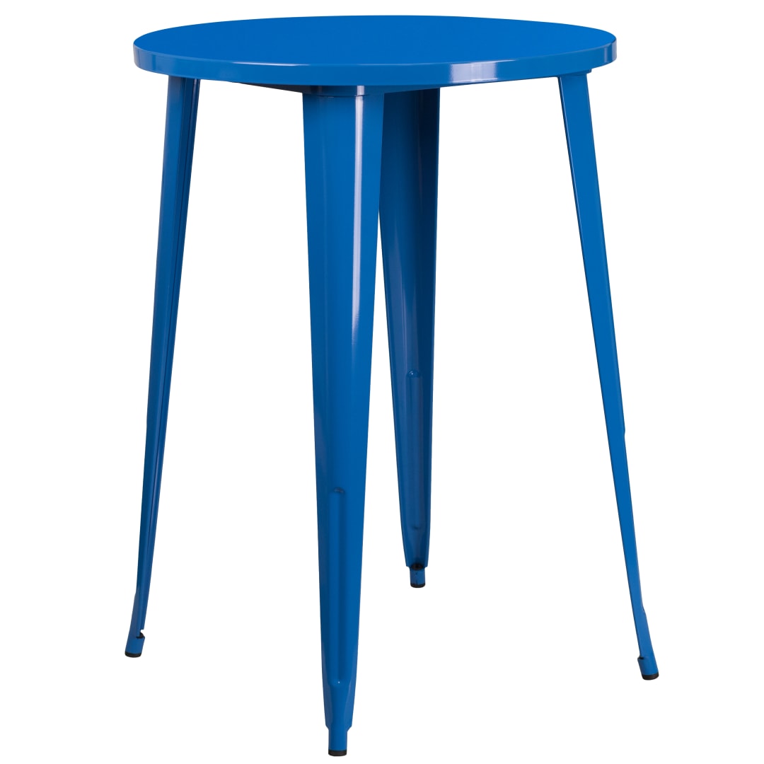 Philip Commercial Grade 30" Round Blue Metal Indoor-Outdoor Bar Height Table