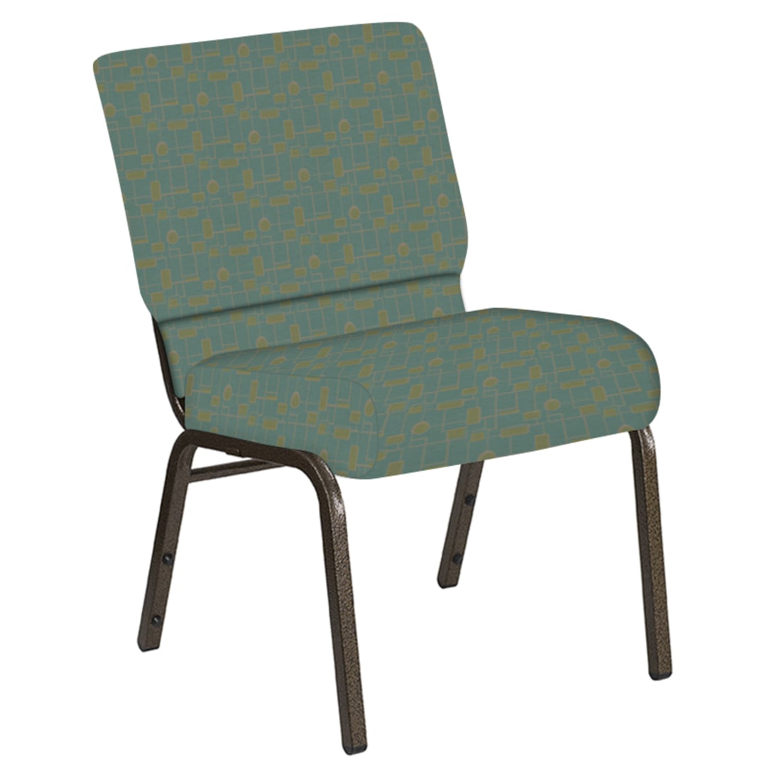 Embroidered 21''W Church Chair in Circuit Turquoise Fabric - Gold Vein Frame
