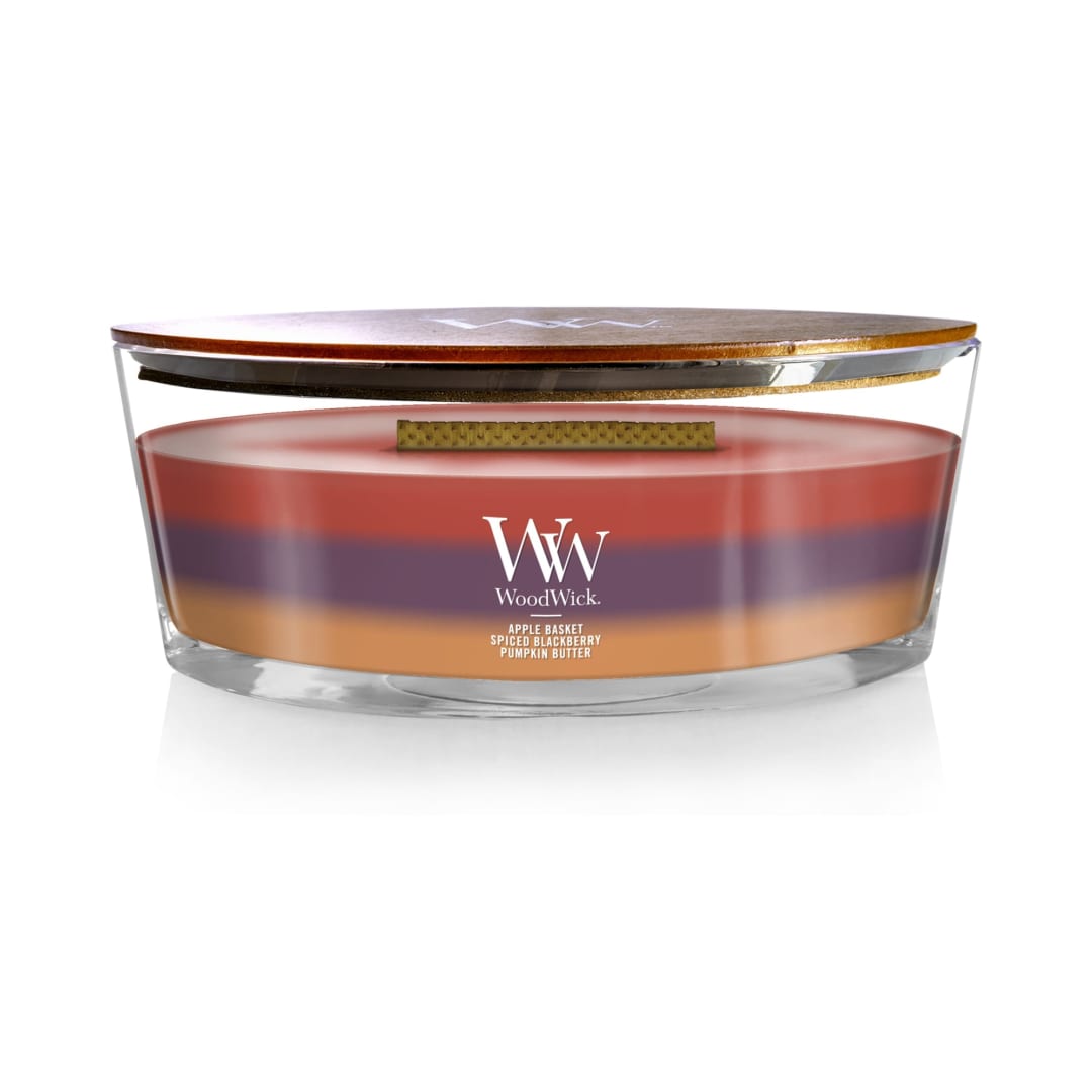 WoodWick® Autumn Harvest Scented Ellipse Candle, Crackles as it burns, Up to 50 hrs burn time, Perfect for gifting or home décor, 21oz