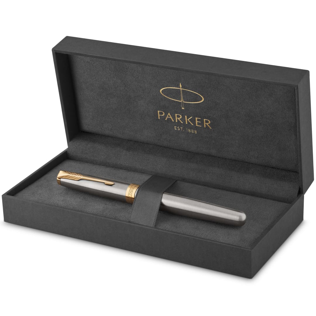 Parker Sonnet bolígrafo roller | acero inoxidable con adorno dorado | punta fina | en estuche de regalo