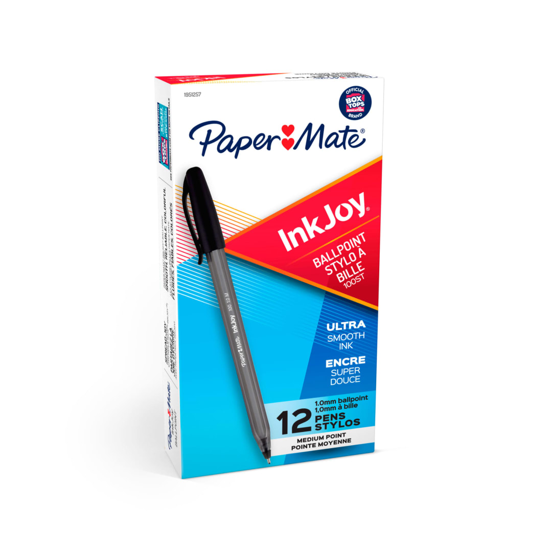 Paper Mate® InkJoy® 100ST Ballpoint Pens, Medium Point (1.0mm), Black, Box of 12