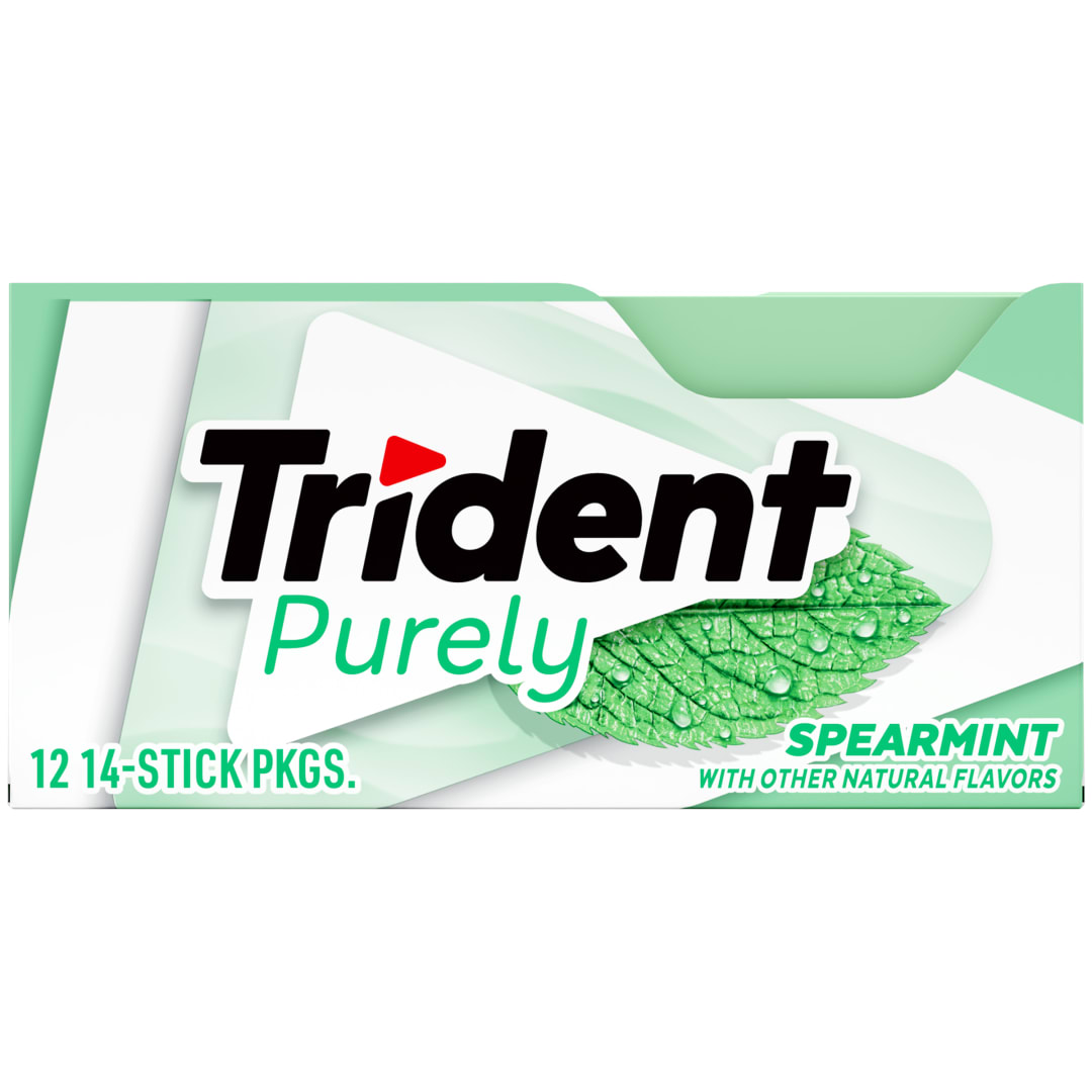 Trident Purely Sugar Free Chewing Gum Spearmint 14 pc Singles - 12 Pack