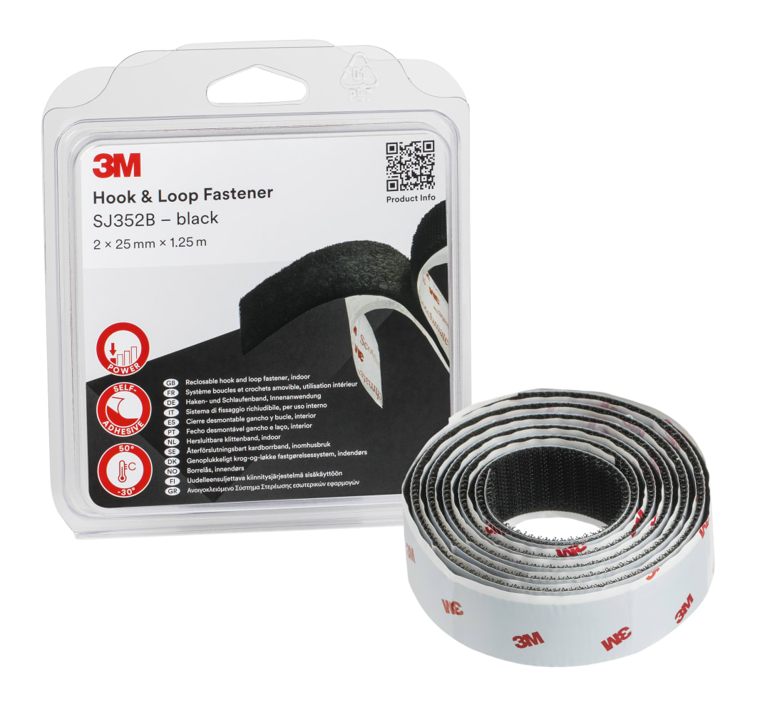 SJ352BBK FSTNR HOOK BK 25mmX1.25m 4/CV