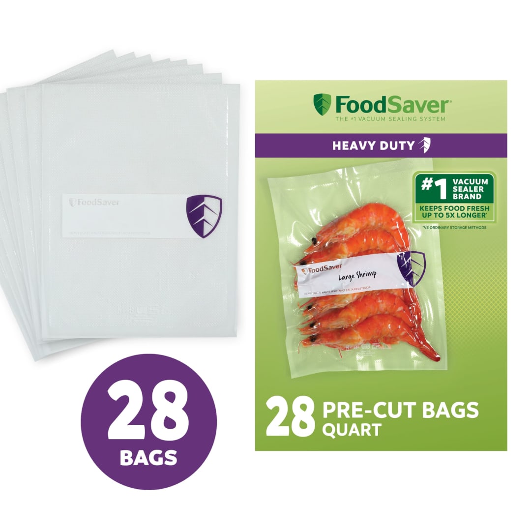FoodSaver Heavy Duty Quart Vacuum Seal Bags, 28 Count, BPA-Free Freezer Bags, 30% Thicker for Food Storage, Sous Vide, and Meal Prep