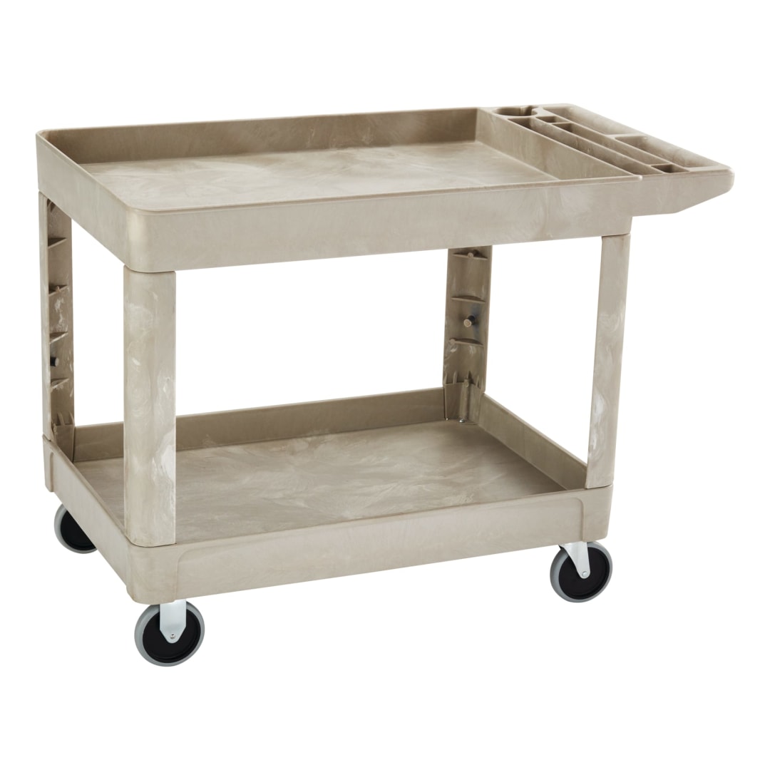 Heavy Duty Flat Handle Utility Cart, Lipped Shelf, Medium, Beige