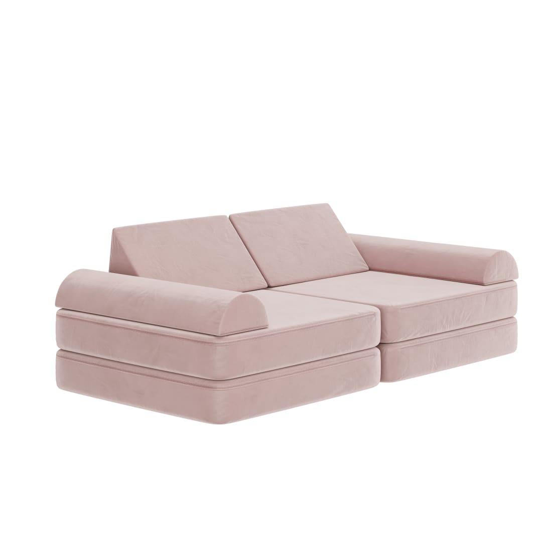 Marlowe 56" Modular Kids Play Couch with 6 Soft Foam Sectional Sofa Pieces in Blush