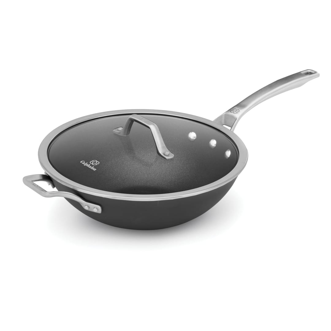 Calphalon® Signature™ Hard-Anodized Nonstick 12-Inch Flat-Bottom Wok with Cover