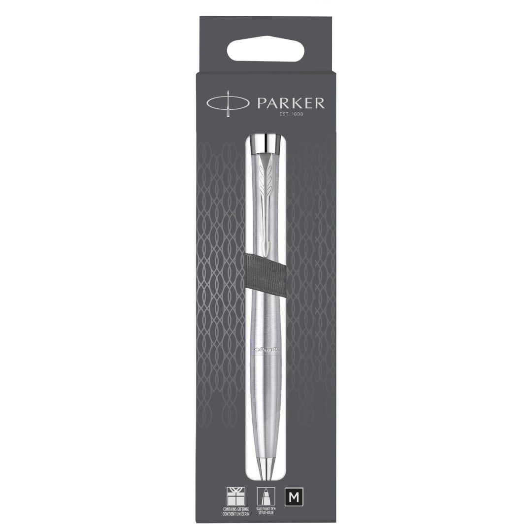 Parker Urban Twist Ballpoint Pen, Metro Metallic with Chrome Trim, Medium Point Black Ink Refill, Gift Box